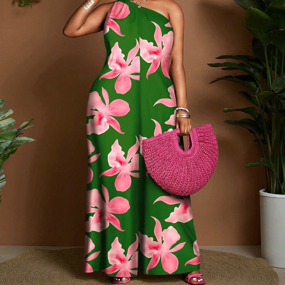 Multicolor Boho Women's Woven Floral Sleeveless Jumpsuit